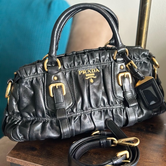 Nappa Gaufre Handle Bag w/ Strap - Picture 5 of 9